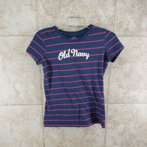 Blue Iris Cotton Graphic Old Navy Pink Striped Short Sleeve T Shirt Top Size S
